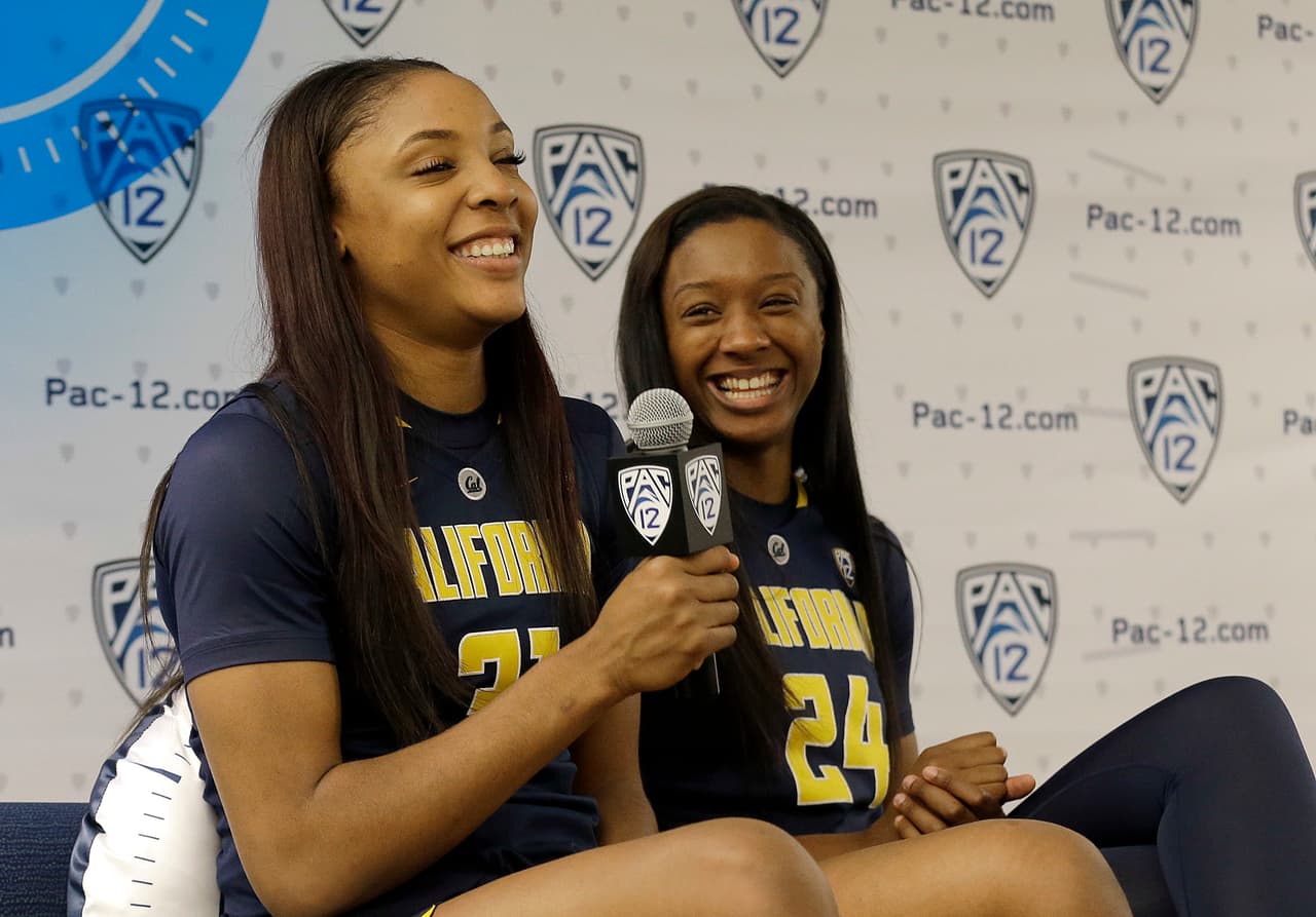 Kristine Anigwe, con el micrófono en mano, y Courtney Range demostraron su buen ánimo. Las jugadoras del equipo de California estuvieron muy sonrientes en la Pac-12, la Conferencia de los 12 del Pacífico.