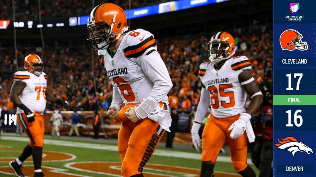 <b>Cleveland 17-16 Denver</b>. Baker Mayfield y los Browns (6-7-1) siguen en la pelea por un boleto al Playoff al vencer a un timorato equipo de los Broncos (6-8) cuya temporada está en el abismo.