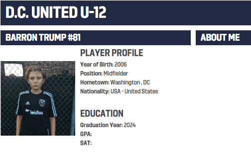 El hijo del presidente Trump es canterano del D.C. United