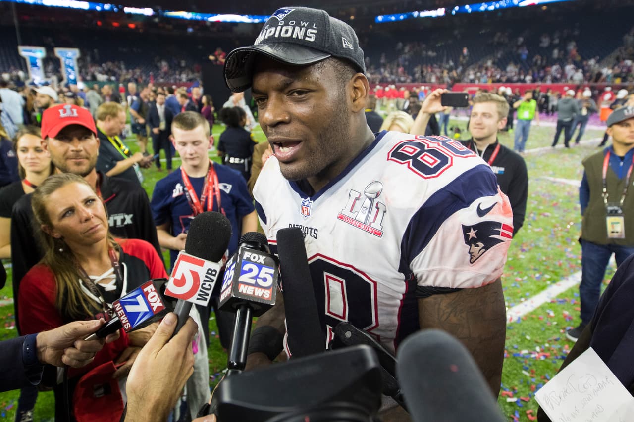 New England Patriots tight end Martellus Bennett (88) during Super Bowl LI against the Atlanta Falcons on Sunday, Feb. 5, 2017 in Houston. ThePatriots won in overtime, 34-28. (Ric Tapia via AP)