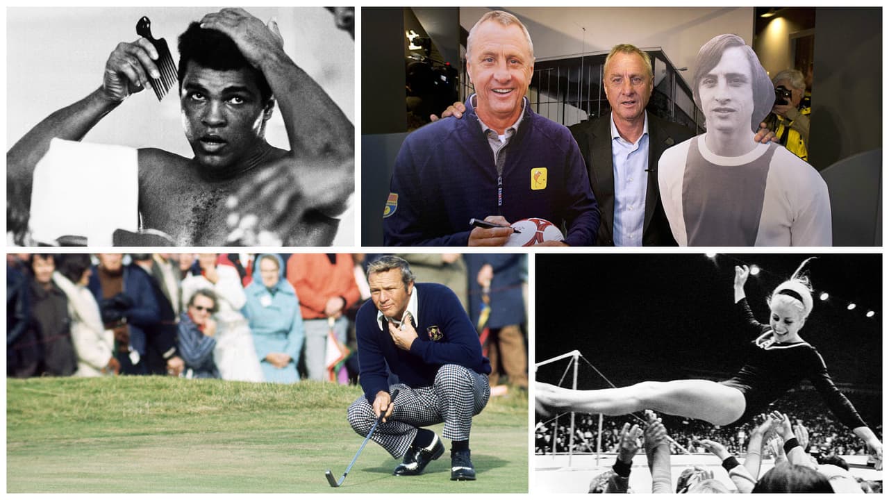 Mohammad Ali (arriba izquierda), Johan Cruyff (arriba derecha), Arnold Palmer y Vera Caslavska.