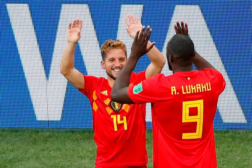 Dries Mertens (centro) anotó el primer gol de Bélgica sobre Panamá en el minuto 47 del partido.
