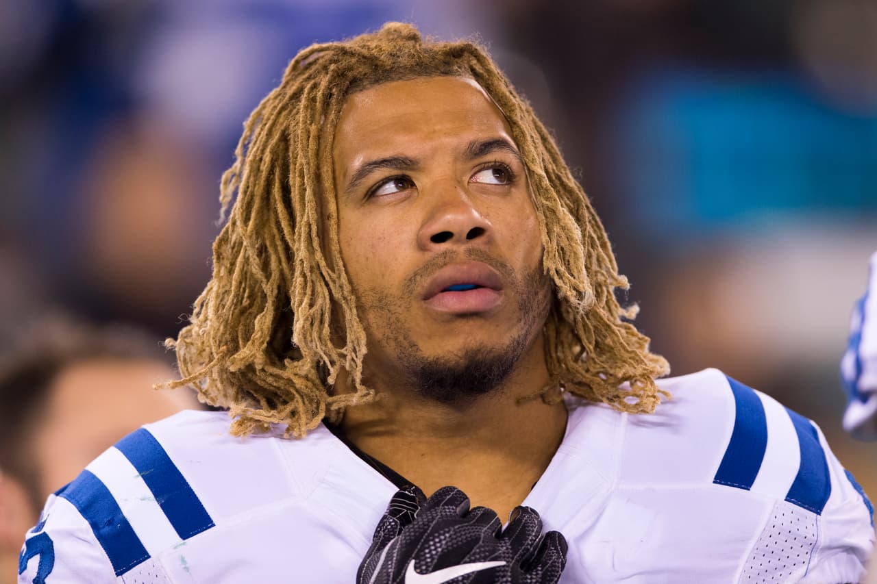 Indianapolis Colts inside linebacker Edwin Jackson (53) during the NFL regular season game against the New York Jets on Monday, Dec. 5, 2016 in East Rutherford, N.J. The Colts won, 41-10. (Ric Tapia via AP)