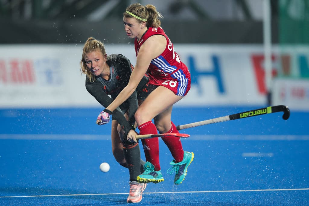 Acciones del Mundial de Hockey sobre pasto femenil en Changzhou, China.