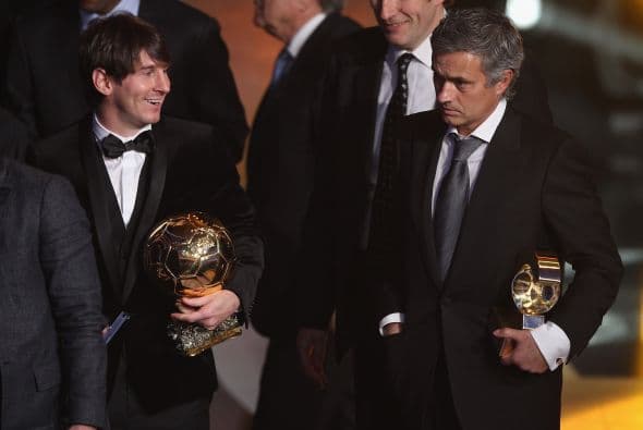 El argentino y el entrenador luso compartiendo en una gala del Balón de Oro.  