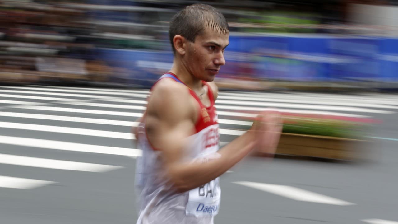 Sergey Bakulin, durante los 50 kms. de marcha de Daegú 2011.