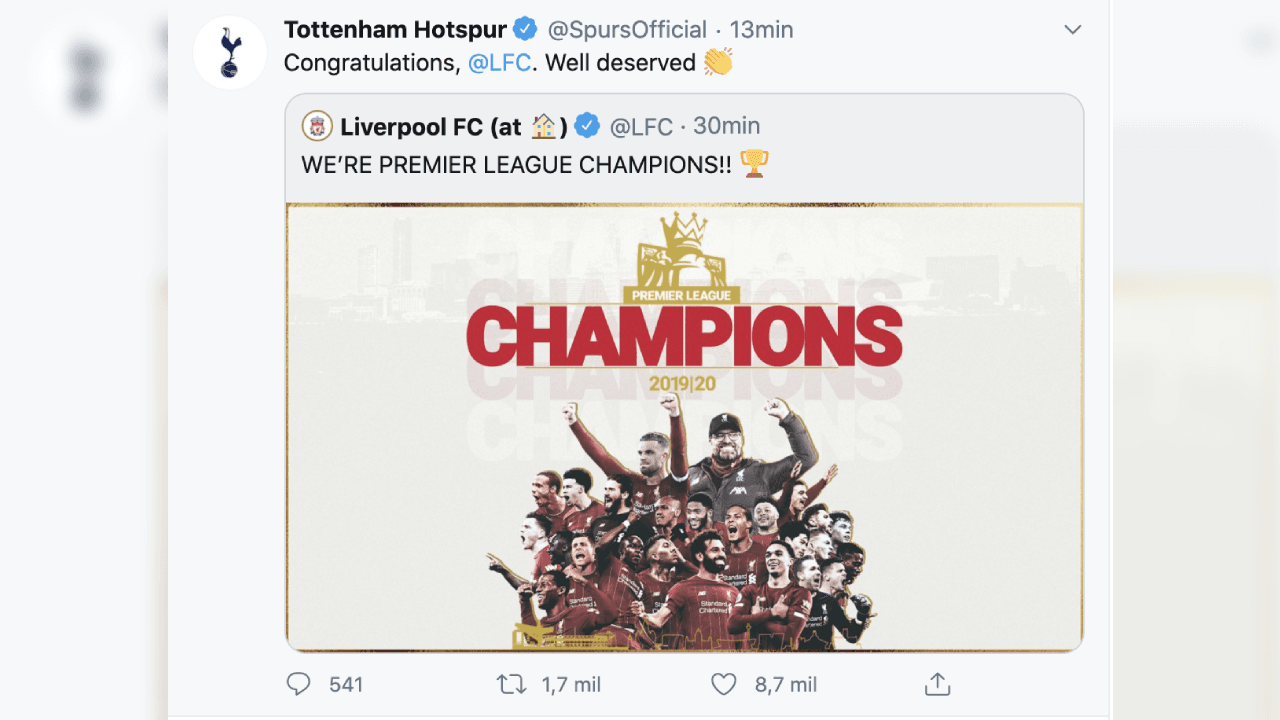 Desde LeBron James, hasta los clubes de la Premier League se tomaron un tiempo para felicitar al nuevo campeón de Inglaterra.