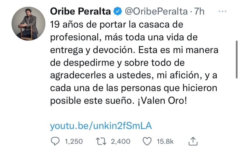 Así le dijeron adiós a Oribe Peralta tras el anuncio del fin de su carrera como futbolista profesional.