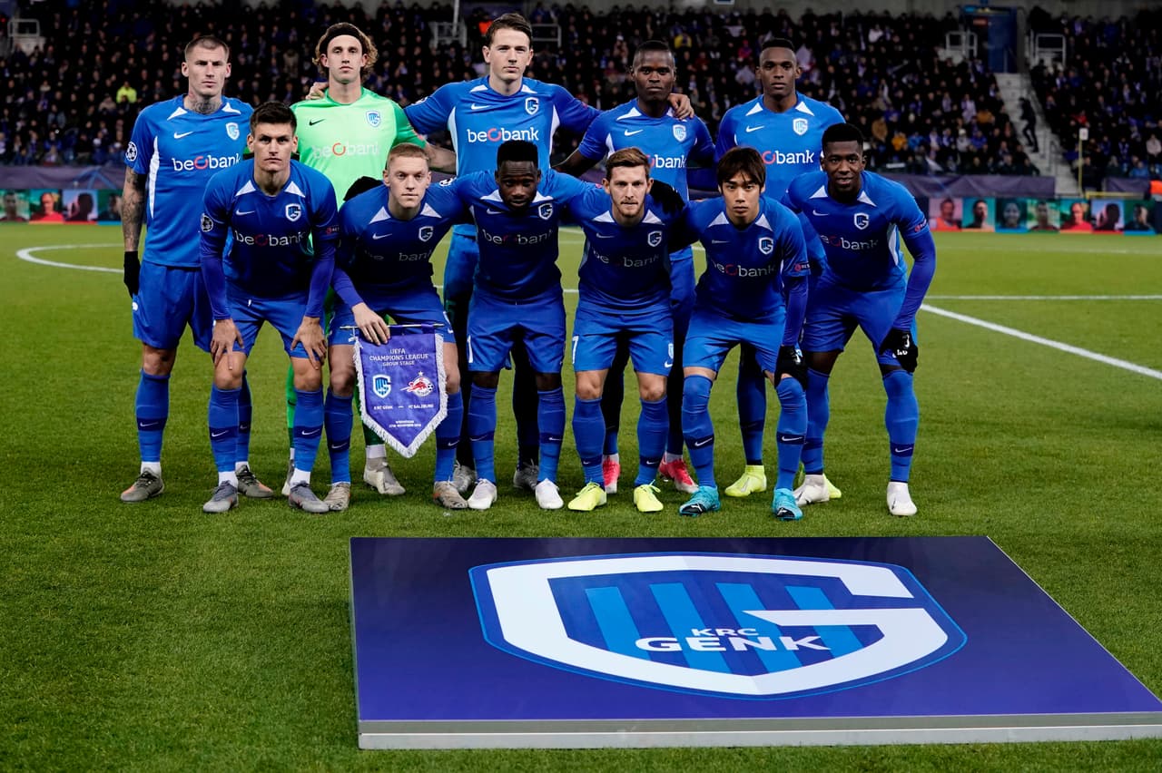 Genk's players pose prior to the UEFA Champions League Group E football match between (KRC) Genk and RB Salzburg on November 27, 2019 at the Cristal Arena in Genk. (Photo by Kenzo TRIBOUILLARD / AFP) (Photo by KENZO TRIBOUILLARD/AFP via Getty Images)