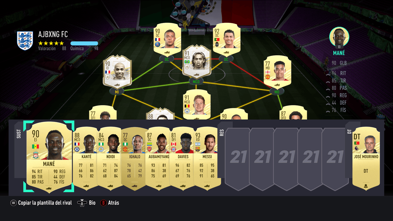 Messi y Mané están en la banca de Anthony Joshua en el FIFA 21.