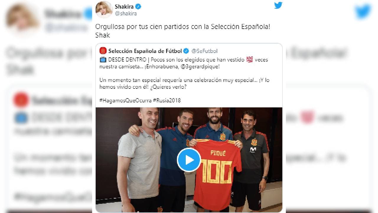 “Orgullosa por tus cien partidos con la Selección Española! Shak”, escribió en Twitter.