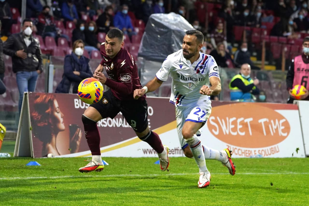 La Sampdoria se impone, como visitante 2-0 al Salernitana con un gol en contra de Francesco Di Tacchio y Antonio Candreva, durante la fecha 13 de la Serie A.