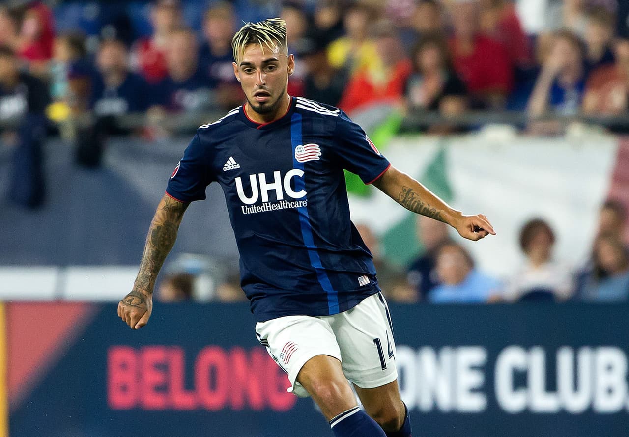 Aug 11, 2018; Foxborough, MA, USA; New England Revolution forward Diego Fagundez (14) during the first half against the Philadelphia Union at Gillette Stadium. Mandatory Credit: Winslow Townson-USA TODAY Sports