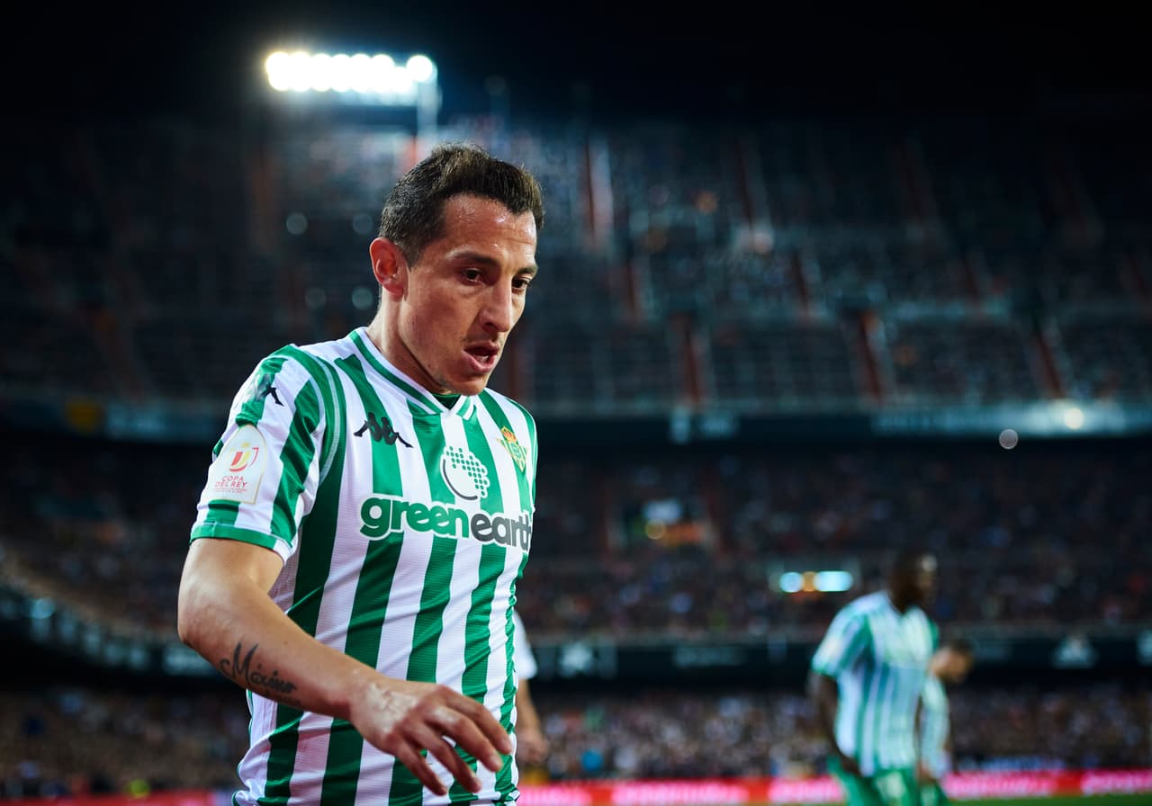Andres Guardado, defender of Real Betis Balompie looks during the Copa del Rey match between Valencia CF and Real Betis Balompie at Mestalla stadium on February 28, 2019 in Valencia, Spain.