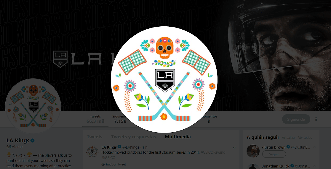 Inclusive los Los Angeles Kings, usando esta imagen como la de su avatar para el día de hoy en su cuenta de Twitter, levantando la mano por la National Hockey League (NHL).