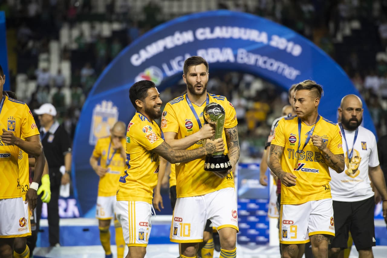 during the game Leon vs Tigres UANL, corresponding to the Great final second leg match of the Liga BBVA Bancomer MX Torneo Clausura 2019, at Nou Camp Stadium, León, Guanajuato, México, on May 26, 2019. <br><br> durante el partido León vs Tigres UANL, correspondiente al partido de Vuelta de la Gran final de la Liga BBVA Bancomer MX Torneo Clausura 2019, en el Estadio Nou Camp, León, Guanajuato, México, el 26 de mayo de 2019.