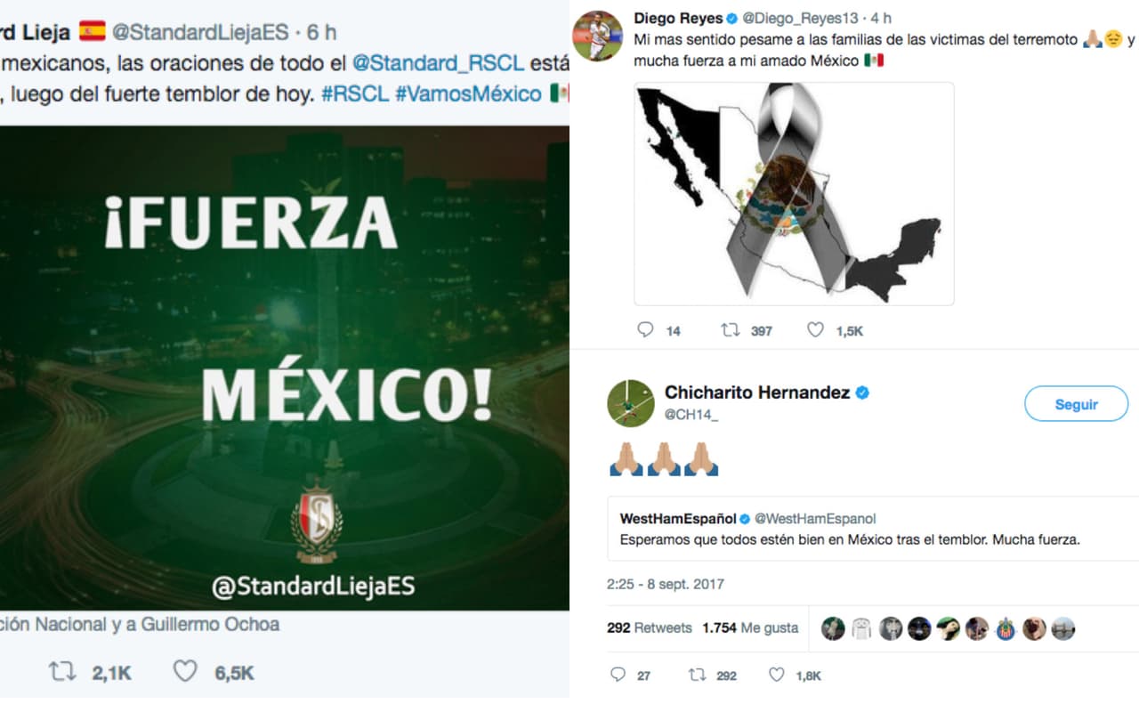 Los clubes y los jugadores reaccionaron en redes sociales al temblor que vivió México y entre mensajes de solidaridad y unidad se sintió el respaldo del mundo del fútbol.