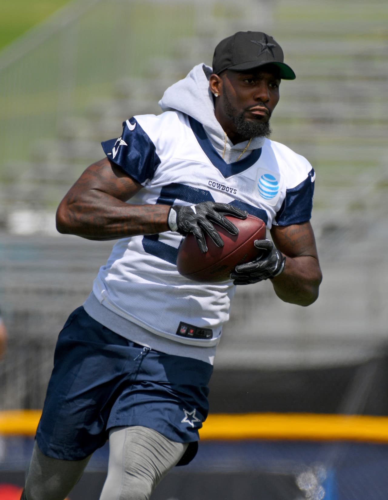 Dallas Cowboys wide receiver Dez Bryant catches a pass during practice at the NFL football team's training camp in Oxnard, Calif., Monday, July 24, 2017. (AP Photo/Michael Owen Baker)