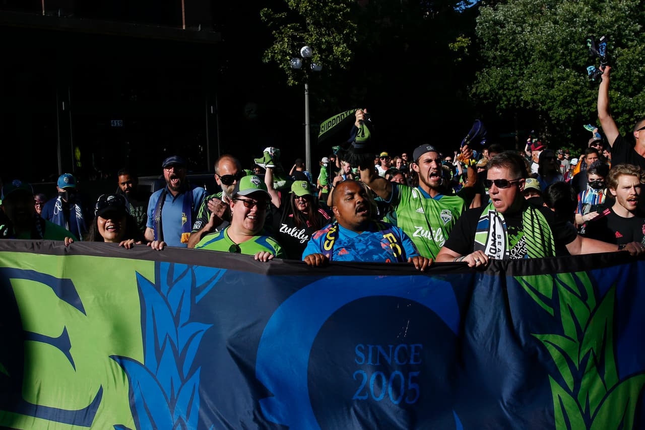 La marcha al estadio de Seattle Sounders fue masiva, como es costumbre.
<br>