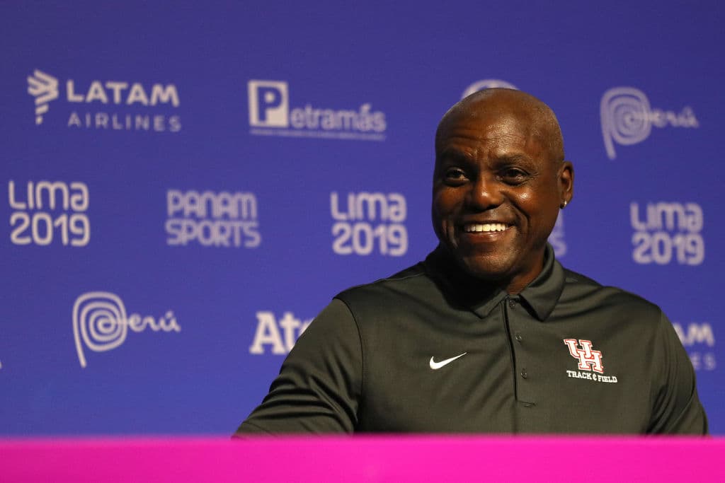 Carl Lewis en una rueda de prensa en medio de los Juegos Panamericanos Lima 2019