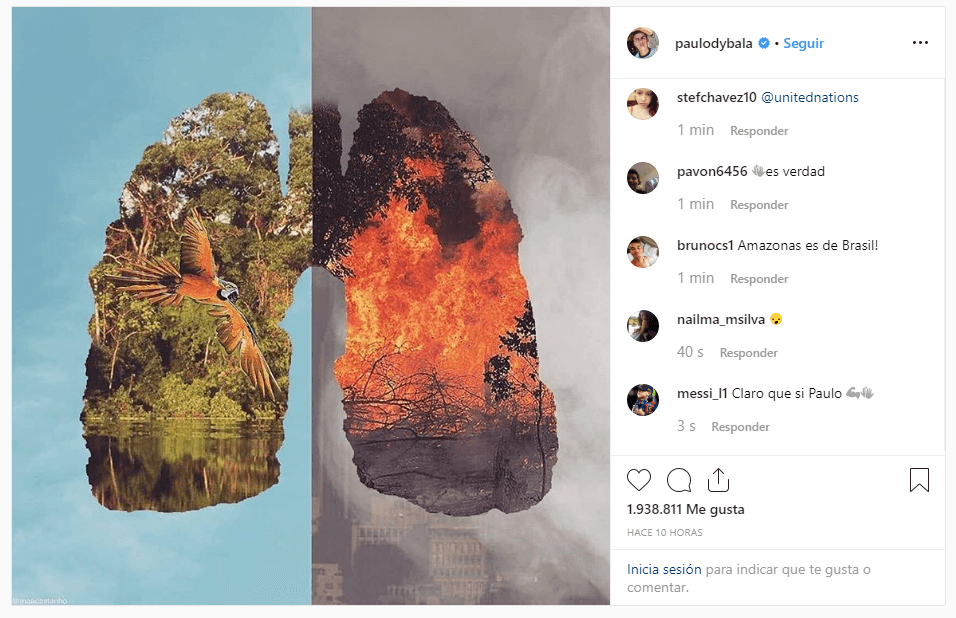 Paulo Dybala, compañero de Cristiano Ronaldo en la Juventus, mostró esta fotografía y su consternación por los incendios.