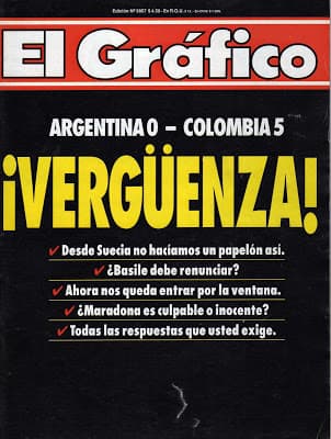 "Vergüenza", tras la derrota de la selección de Argentina por 5-0 a manos de Colombia en las Eliminatorias a Estados Unidos 94.