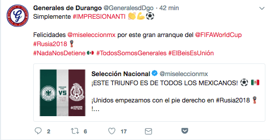 El club de beisbol Generales de Durango, aunque eliminados de los Playoffs en la LMB, con apoyo al tri.