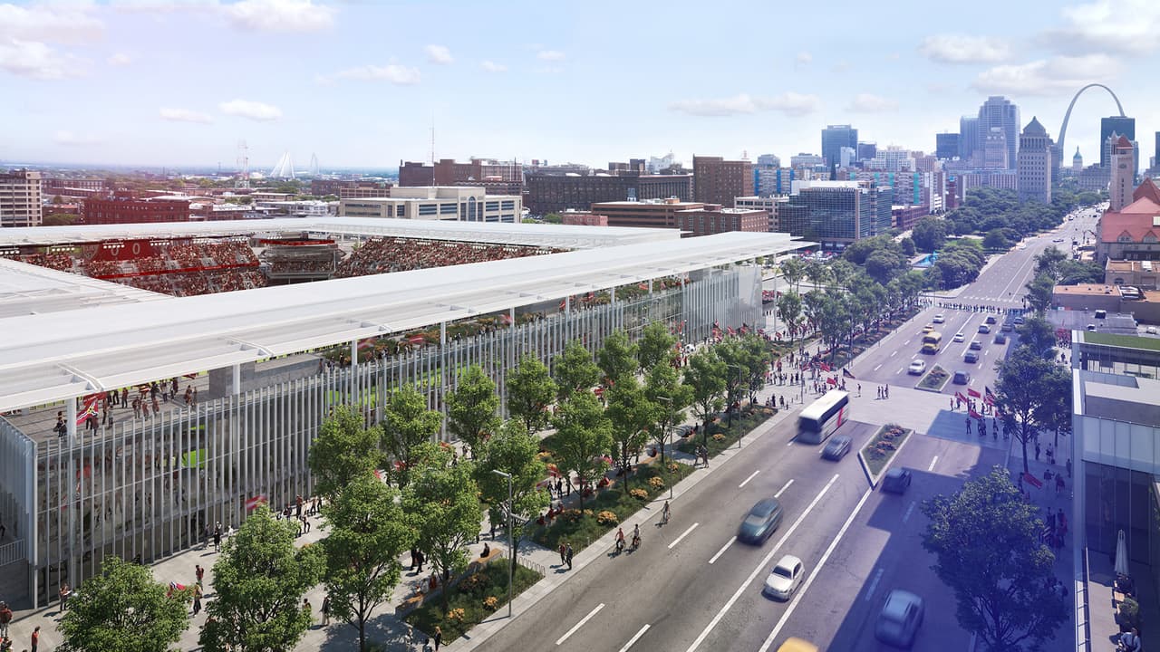 Bien conectado con el resto de la ciudad y a corta distancia del monumental arco que identifica a la ciudad, el nuevo estadio será parte de las vistas panorámicas de St. Louis.