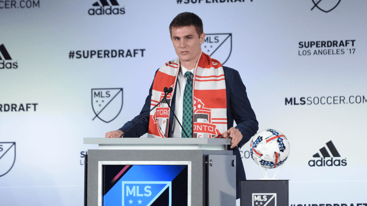 Brandon Aubrey, durante el SuperDraft de la MLS de 2017.