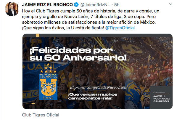 Equipos como Arsenal, Olympique y sus adversarios del futbol mexicano conmemoran y felicitan a los Tigres tras su fundación en 1960.