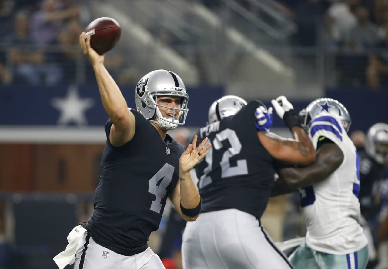 OAKLAND RAIDERS | La estrella
<br>
<br>Después de ser una de las grandes revelaciones de la NFL en 2016, el QB de los Oakland Raiders, Derek Carr, pasará por su año de consolidación. La lesión que sufrió a finales de la temporada pasada evitó que su equipo peleara por el Super Bowl luego de un arranque espectacular.