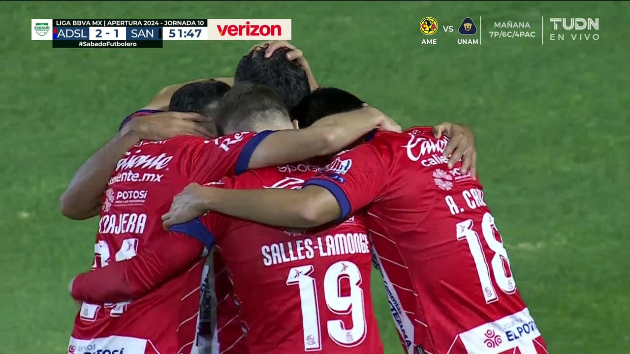 ¡Remontada del San Luis! Ronaldo Nájera hace el 2-1 sobre Santos