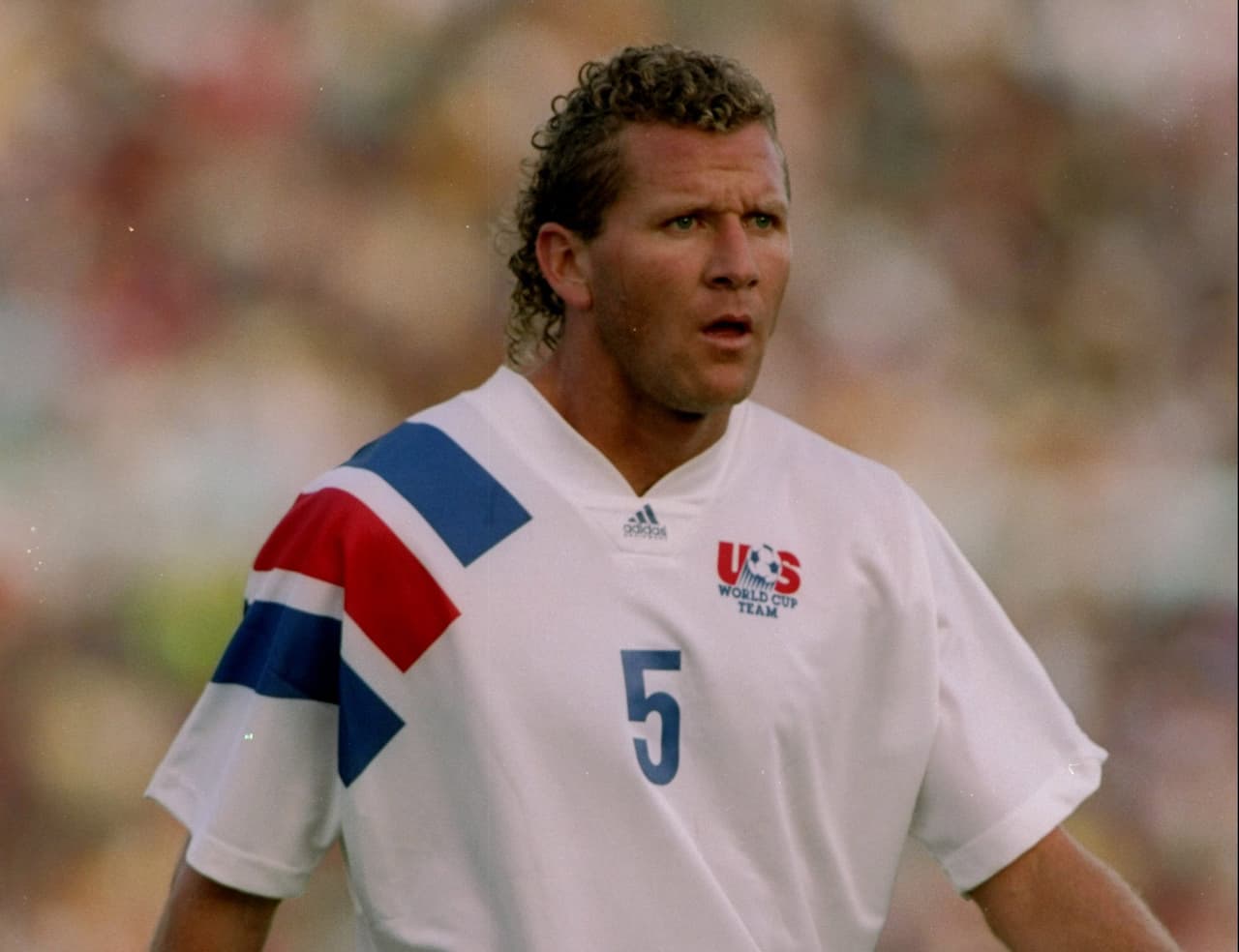 Cle Kooiman of the USA Soccer Team stands on the field during a game.