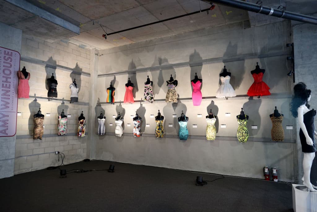 El vestido se describe como un "minivestido halter que abraza la figura a medida”, diseñado por la diseñadora y estilista de Winehouse, Naomi Parry.