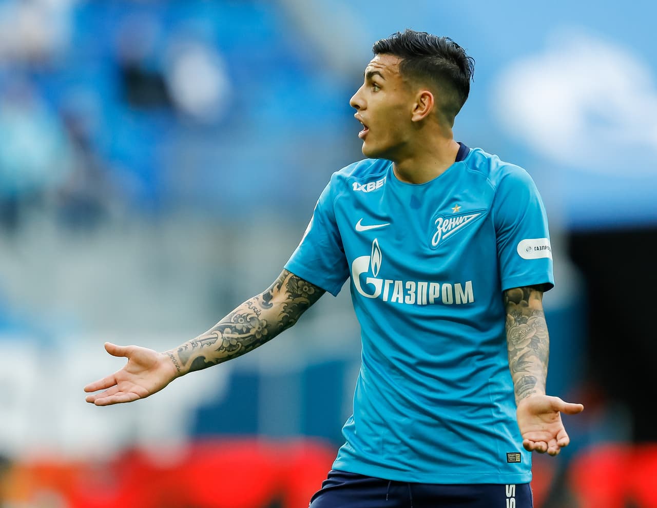 SAINT PETERSBURG, RUSSIA - APRIL 14: Leandro Paredes of FC Zenit Saint Petersburg reacts during the Russian Football League match between FC Zenit Saint Petersburg and FC Anji Makhachkala on April 14, 2018 at Saint Petersburg Stadium in Saint Petersburg, Russia. (Photo by Epsilon/Getty Images)