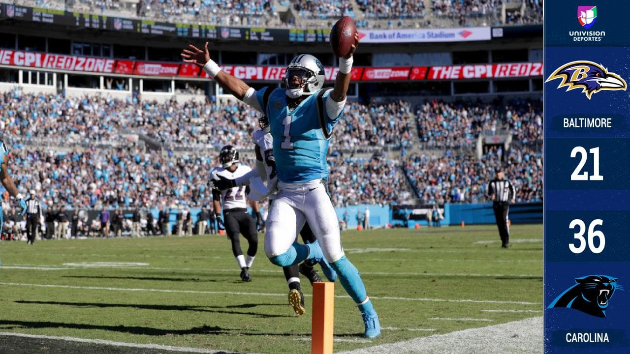 Un touchdown por carrera en las postrimerías del partido, por parte de Cam Newton, completó la destrucción de la supuesta mejor defensa de la NFL en la victoria de Carolina sobre Baltimore.