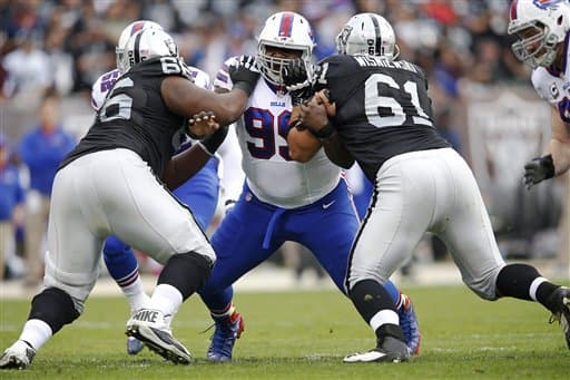 #2 Marcell Dareus, NT, Buffalo Bills: El auge de la defensiva de los Bills se puede atribuir a Dareus por ser uno de los defensores interiores más dominantes de la liga (AP-NFL).
