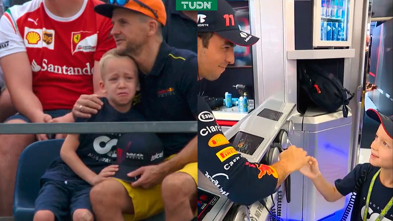 Niño llora al ver accidente de Checo Pérez y Red Bull cumple su sueño de conocerlo
