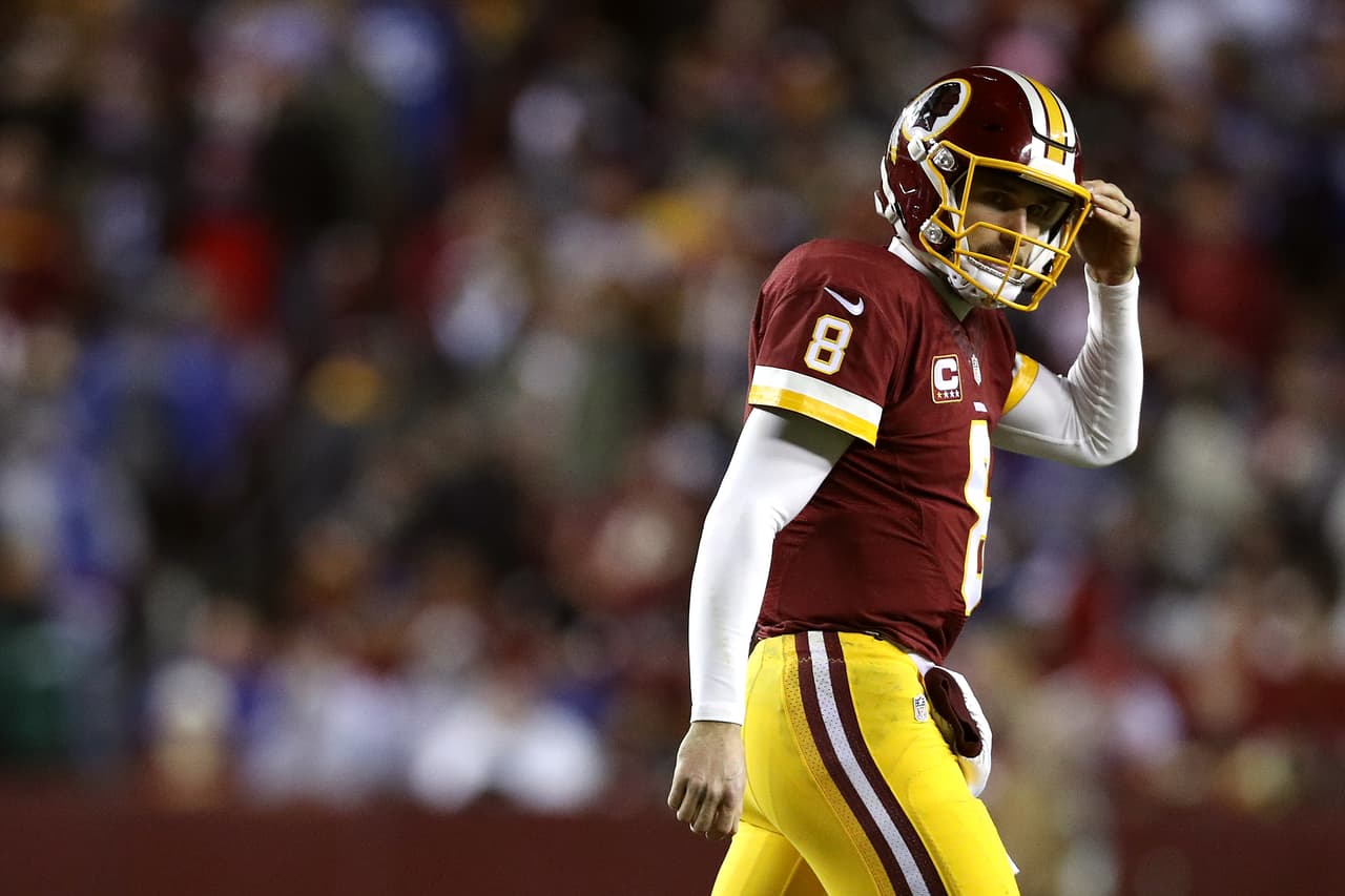 LANDOVER, MD - JANUARY 01: Quarterback Kirk Cousins #8 of the Washington Redskins looks on against the New York Giants in the third quarter at FedExField on January 1, 2017 in Landover, Maryland. (Photo by Patrick Smith/Getty Images)