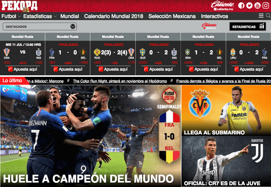 El periódico deportivo de México 
<i>Récord</i> hace alusión al éxito francés en las semifinales.