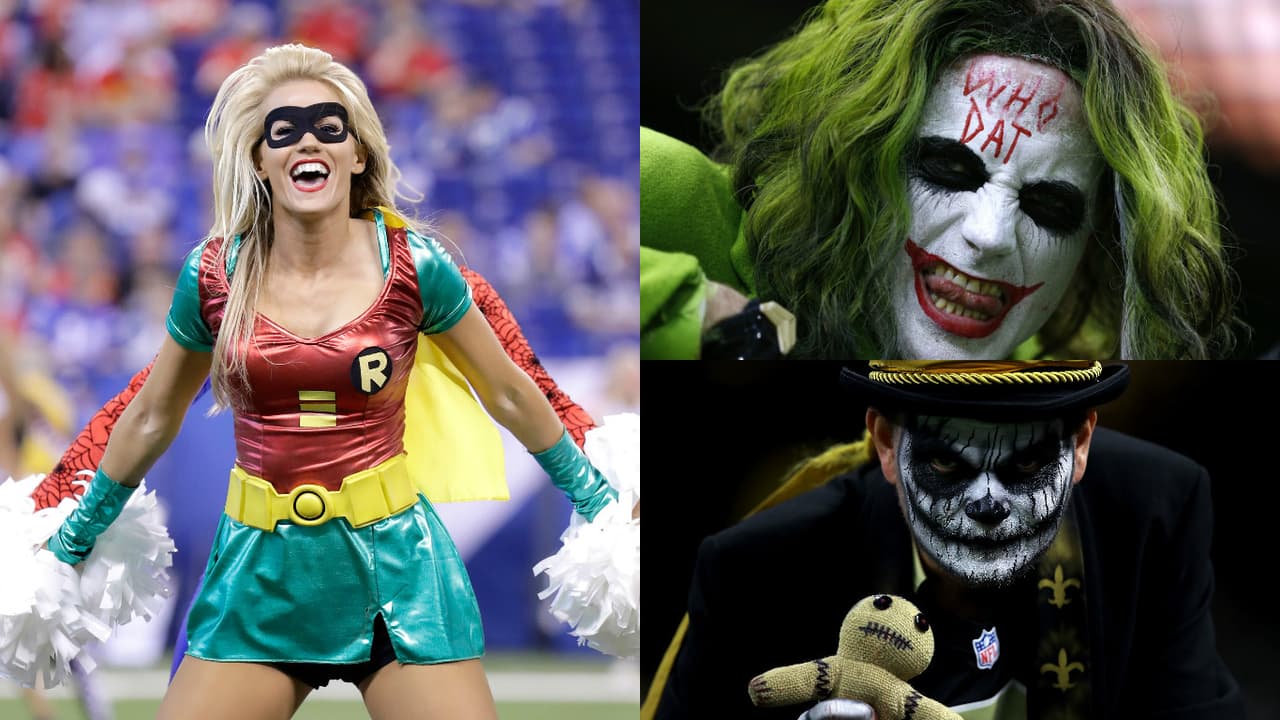 La fiesta de los disfraces fue protagonista en medio de las competencias del fútbol americano, entre superhéroes, villanos y demás curiosidades.