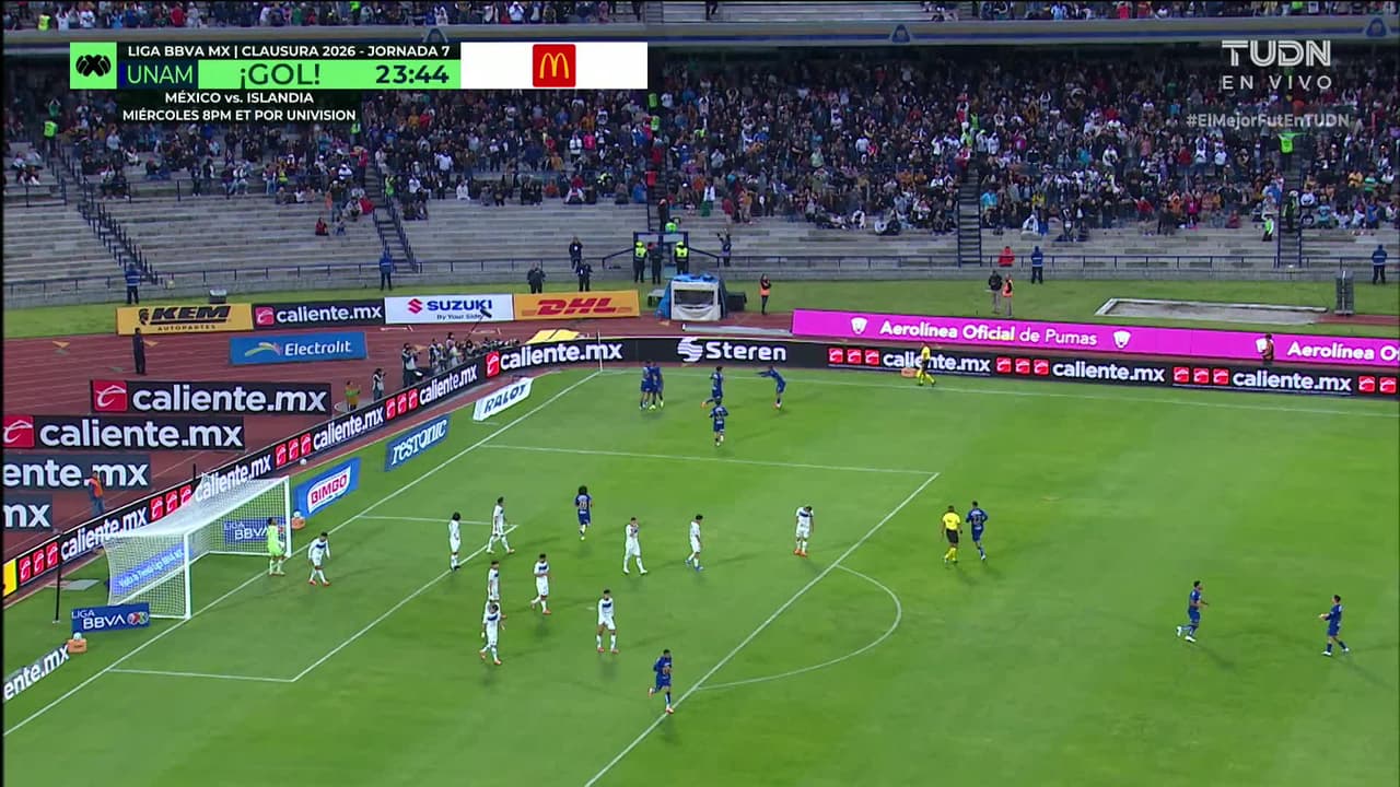 ¡GOL!  anota para Pumas UNAM. Álvaro Angulo