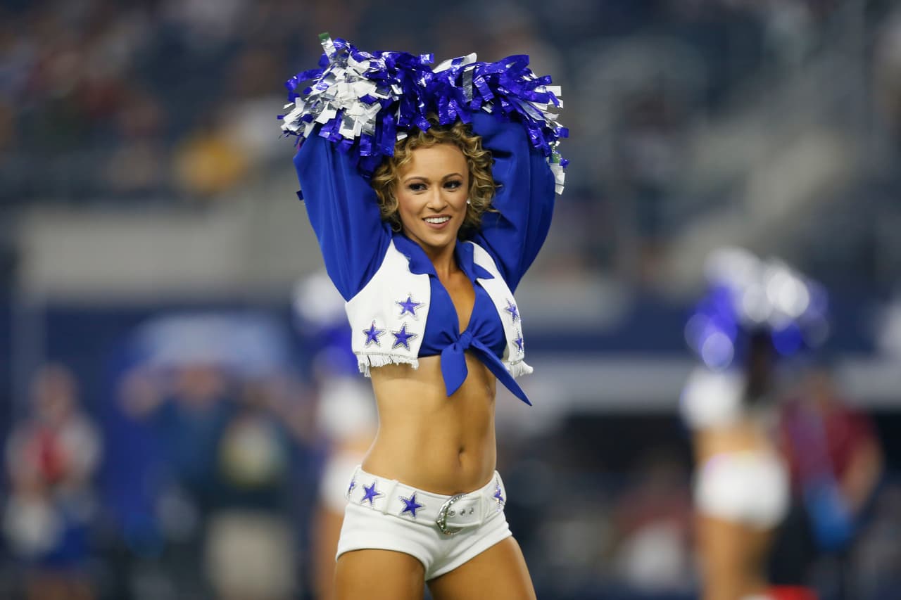 Dallas Cowboys cheerleaders perform during the second half of a preseason NFL football game between the Dallas Cowboys and the Arizona Cardinals in Arlington, Texas, Sunday, Aug. 26, 2018. (AP Photo/Roger Steinman)