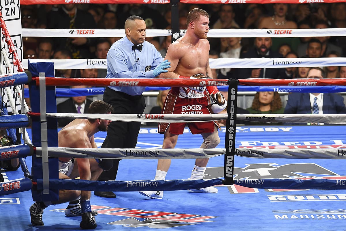Faltando menos de 40 segundos para terminar el tercer episodio, el referí Ricky Gonzalez detuvo la pelea, el triunfo por nocaut llegó para 'Canelo'.