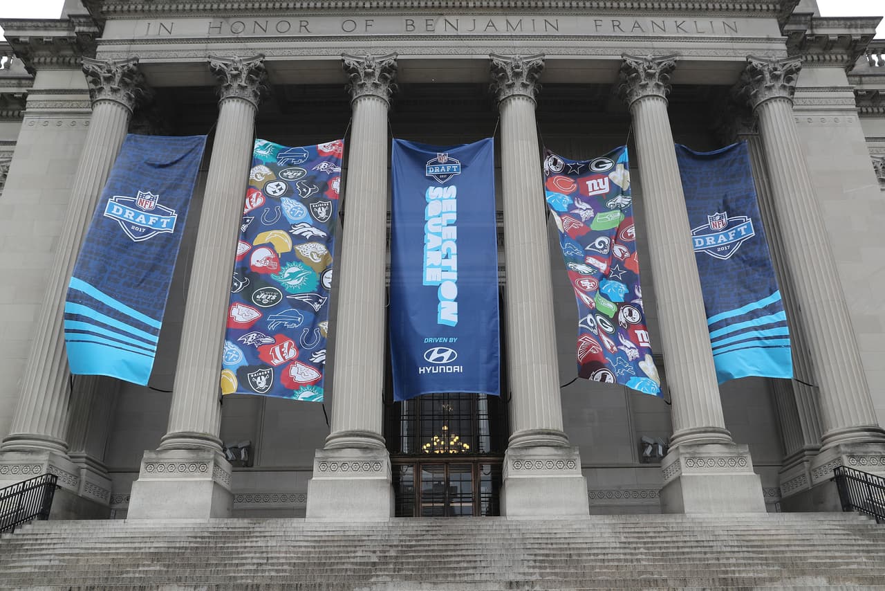 A view of the exterior of the Franklin Institute ahead of the 2017 NFL football draft in Philadelphia, Tuesday, April 25, 2017. (Ben Liebenberg via AP)