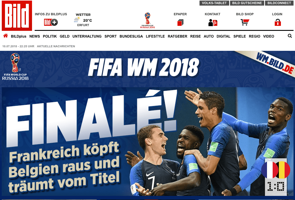 El diario alemán 
<i>Bild</i>: "Francia decapita a Bélgica y sueña con el título".