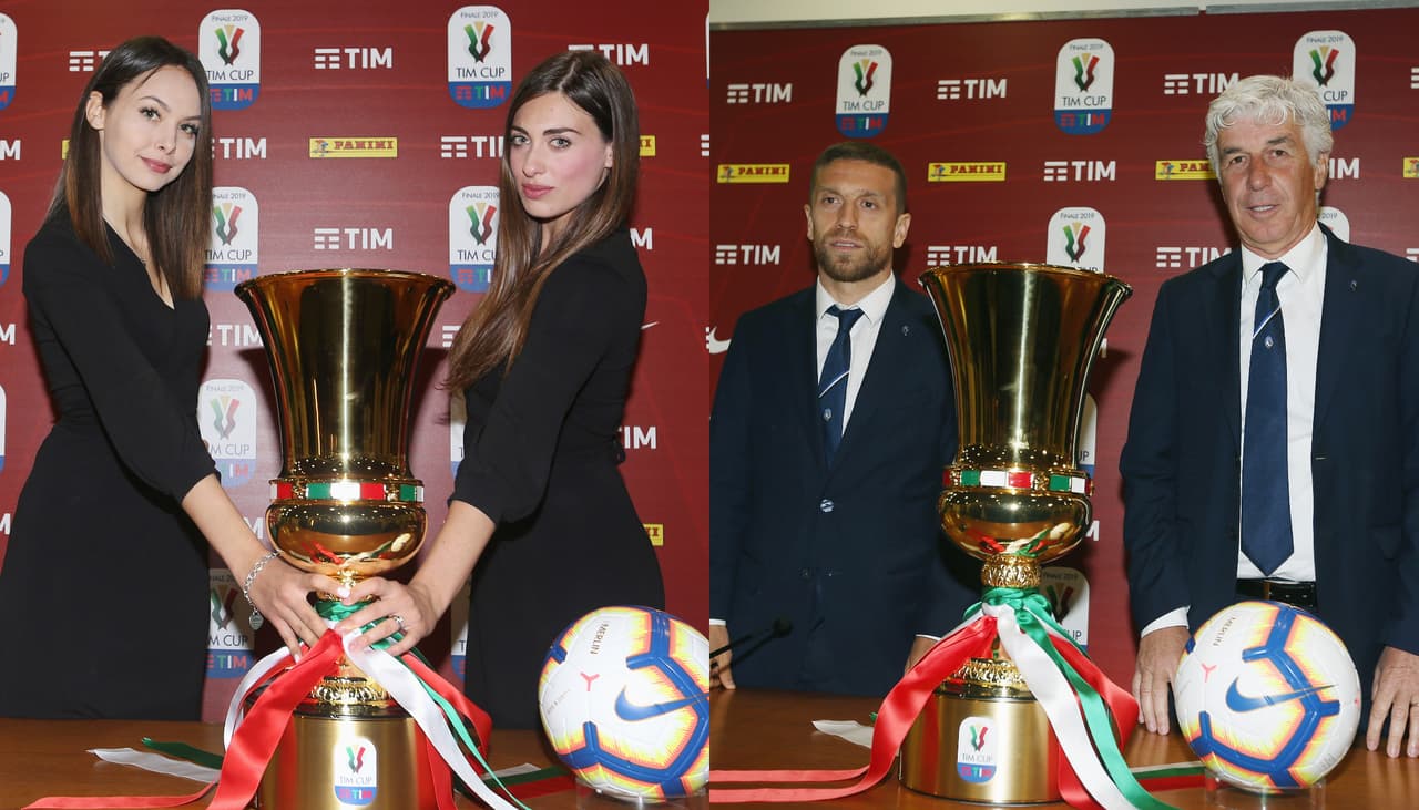 Lazio, con su técnico Simone Inzaghi y Senad Lulic, y Atalanta, con el estratega Gian Piero Gasperini y Alejandro Gomez, estuvieron en la presentación previa de la Final de la Copa de Italia el miércoles 15 de mayo.
