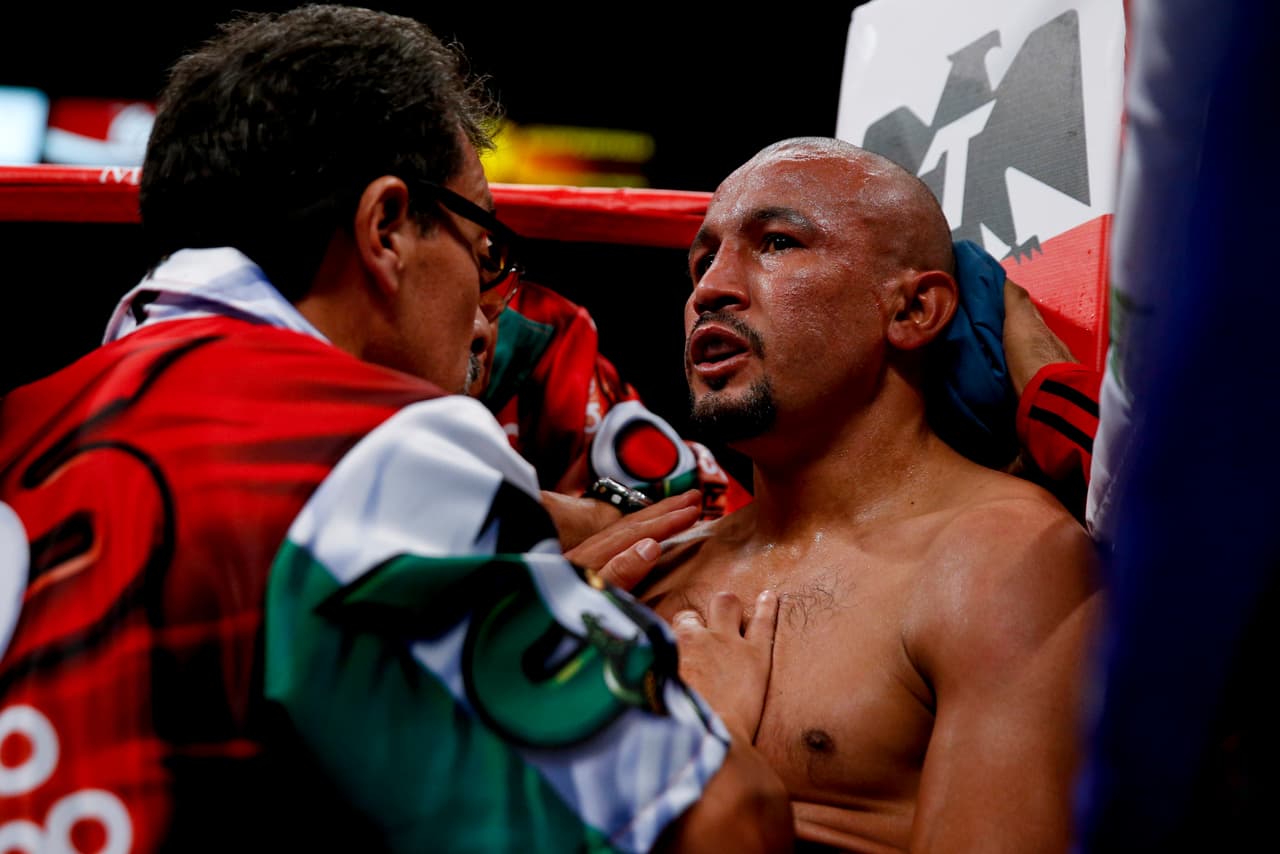 Orlando Salido during his junior lightweight title fight against Roman Martinez Saturday, Sept. 12, 2015, in Las Vegas. (AP Photo/Steve Marcus)