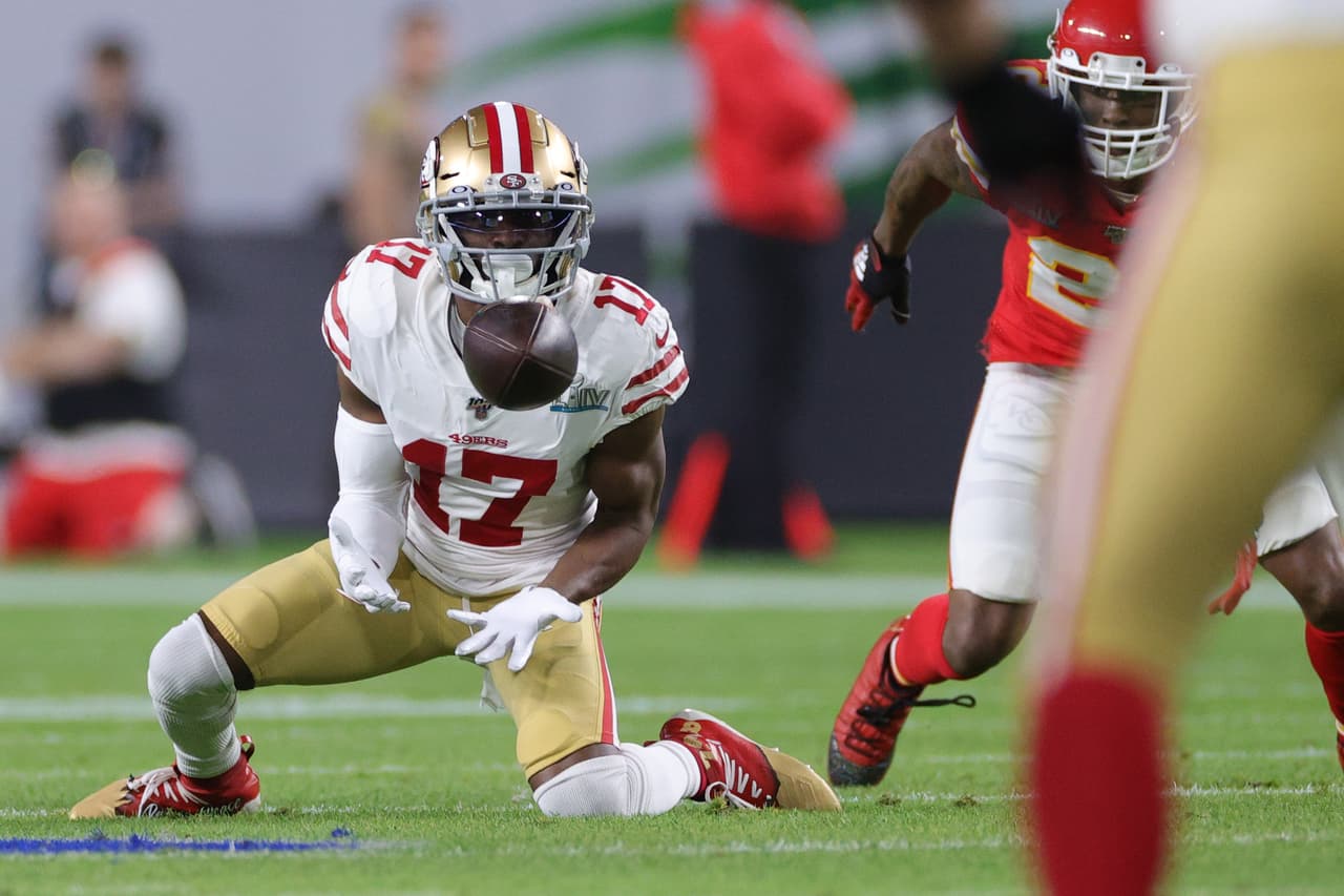 Emmanuel Sanders de San Francisco 49ers apareció muy poco durante la primera mitad.