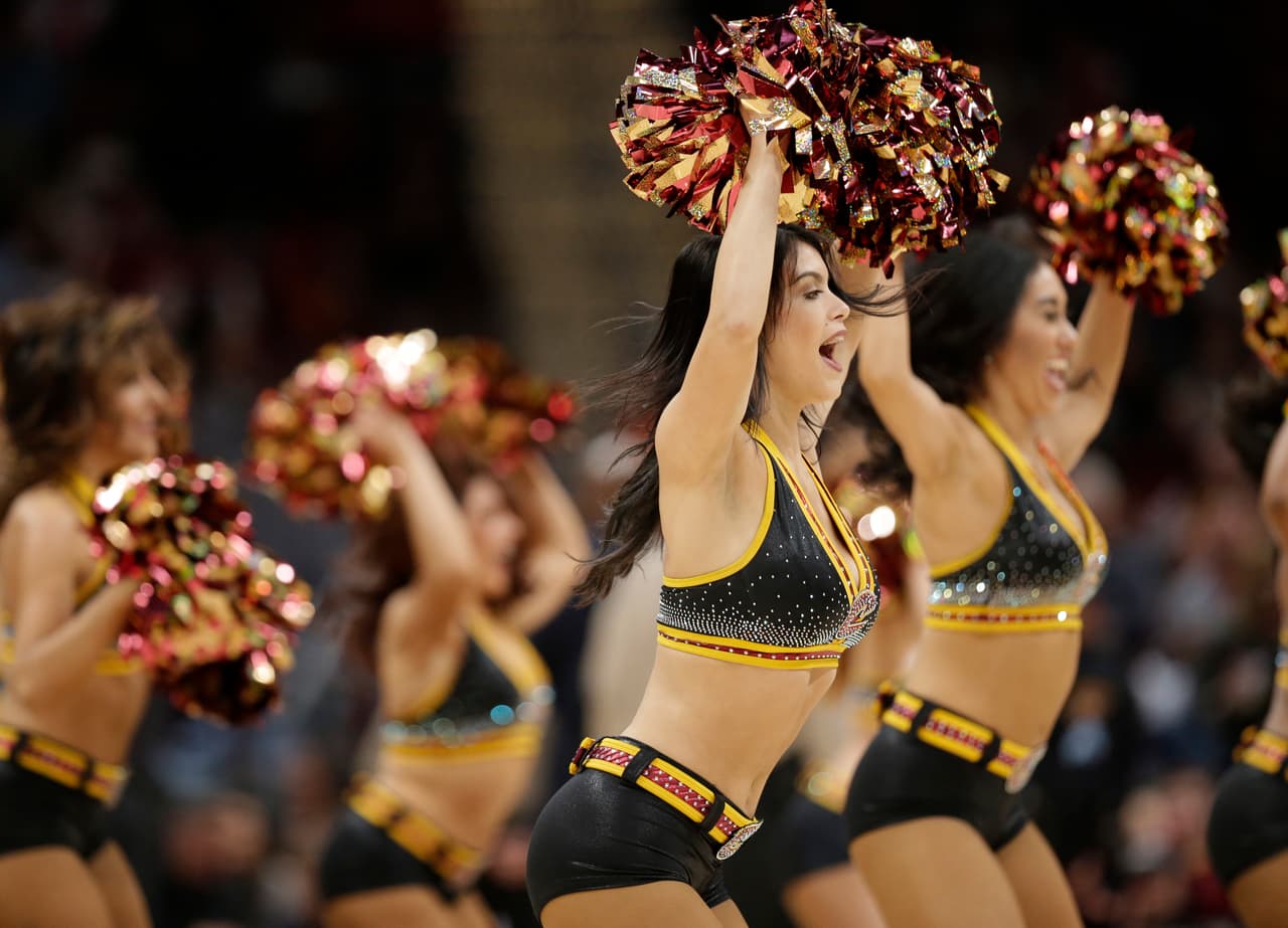 The Cleveland Cavaliers cheerleaders perform in the second half of an NBA basketball game between the Chicago Bulls and the Cleveland Cavaliers, Tuesday, Oct. 24, 2017, in Cleveland. (AP Photo/Tony Dejak)